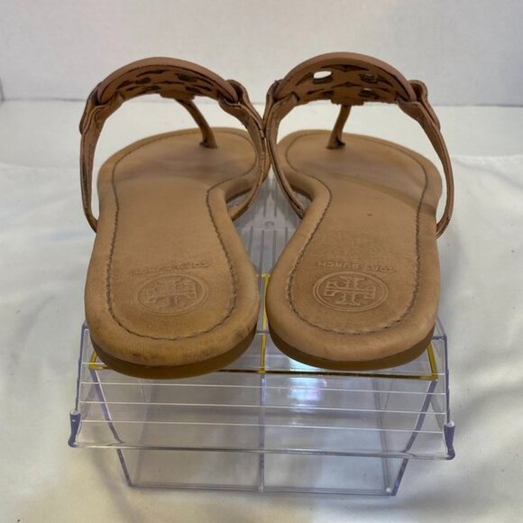 Tory Burch Miller Leather Logo Thong Sandal Nude Tan Classic Slip-On 11M - Picture 14 of 16